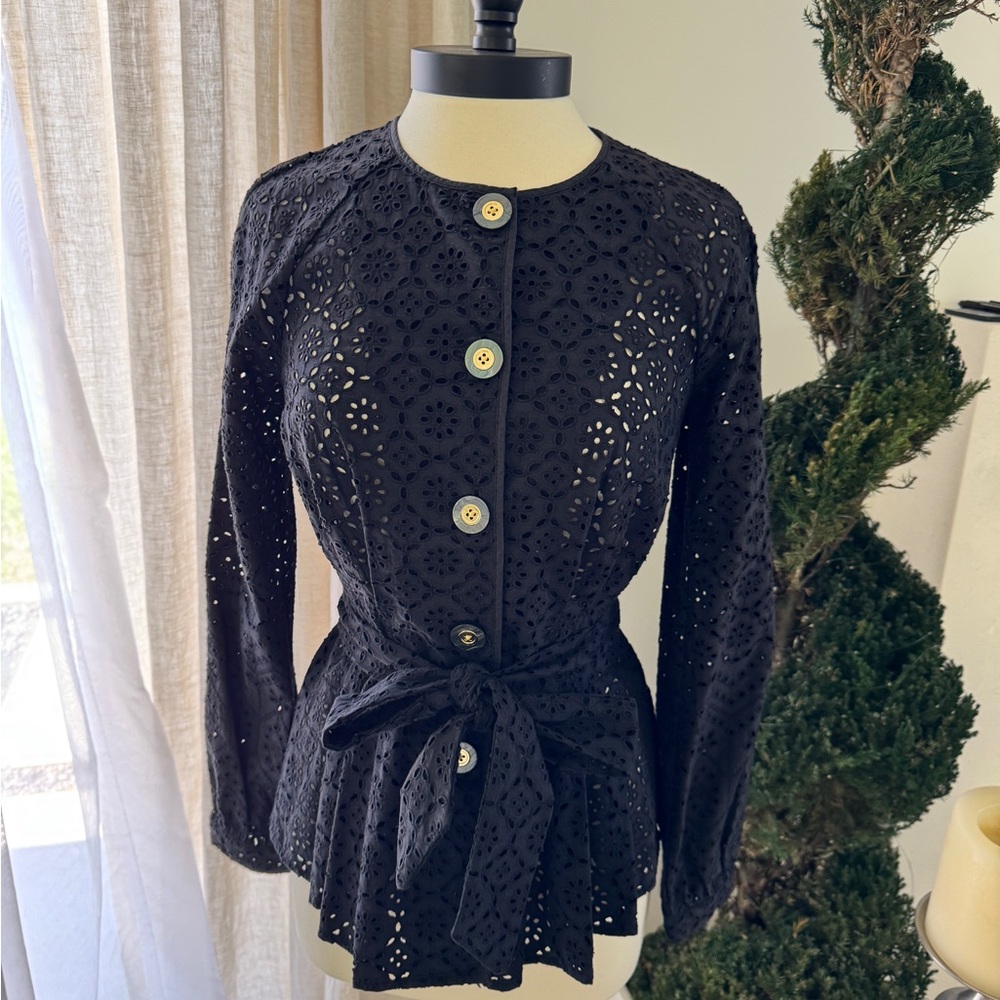 Veronica Beard Kapnos Eyelet Jacket - Black Size 2 - Picture 7 of 15